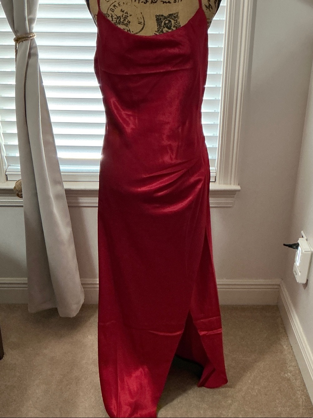 Red Satin Slip Dress with Cowl Neck